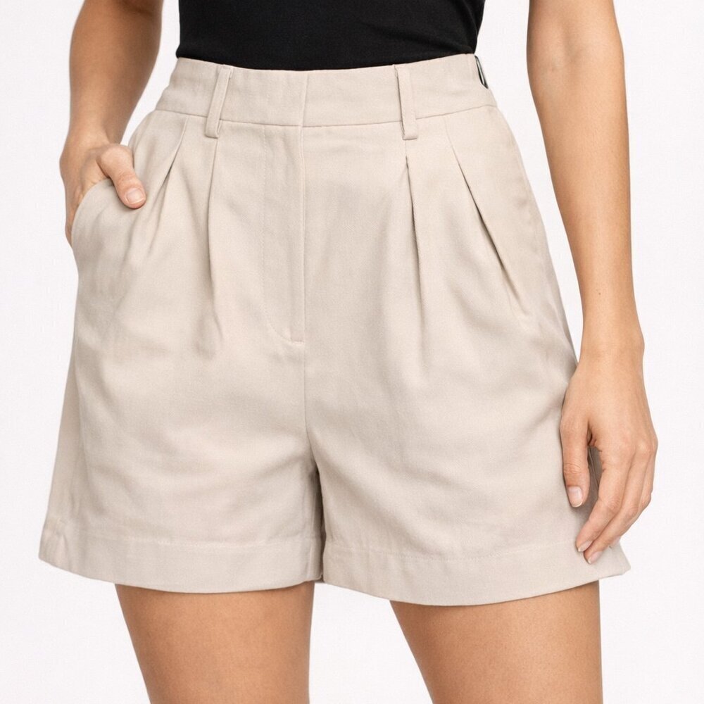Open Edit Womens Beige High Waisted Pleated Shorts Size Medium Casual Summer